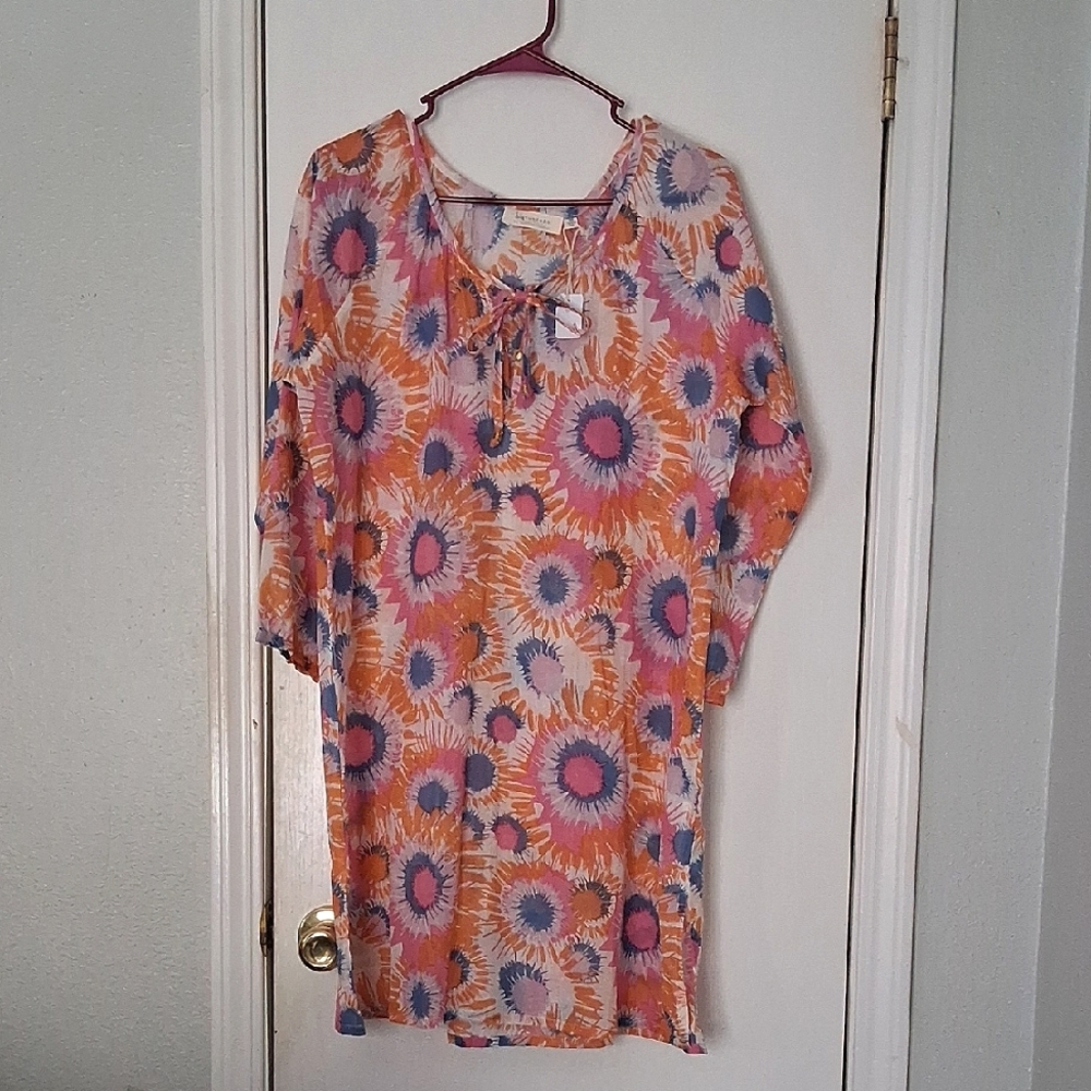 BluThreads ROCKFLOWERPAPER Jazlyn Beach Shift Orange/Blue/Pink Swim Coverup Sz M